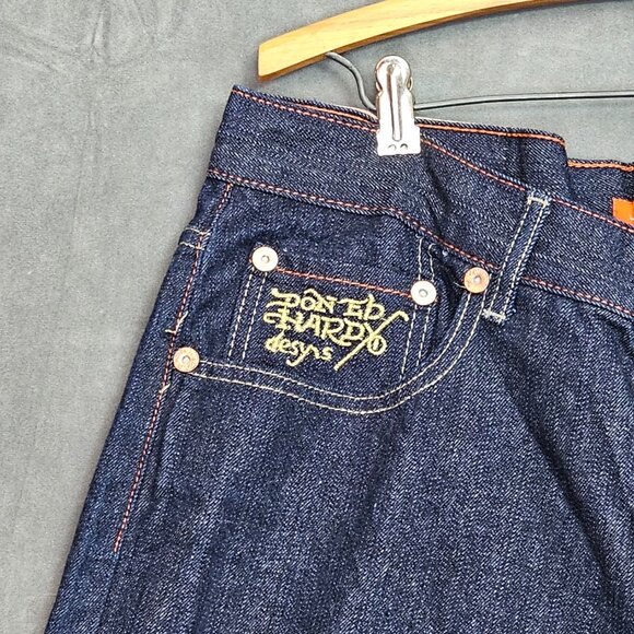 Vintage Y2K Christian Audigier Eagle Snake Baggy Denim Jeans Ed Hardy 36x32 A5-6 - Picture 2 of 12